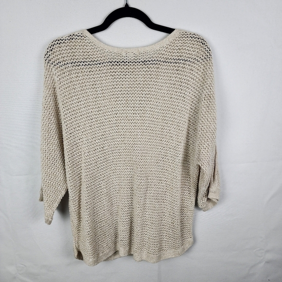 J Jill Open Knit Tan 3/4 Sleeve Sweater Size Medium - Picture 2 of 6